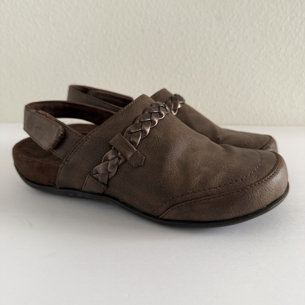 Vionic Orthaheel Kerstin Slingback Comfort Flat Mule Brown Orthotic Womens 6